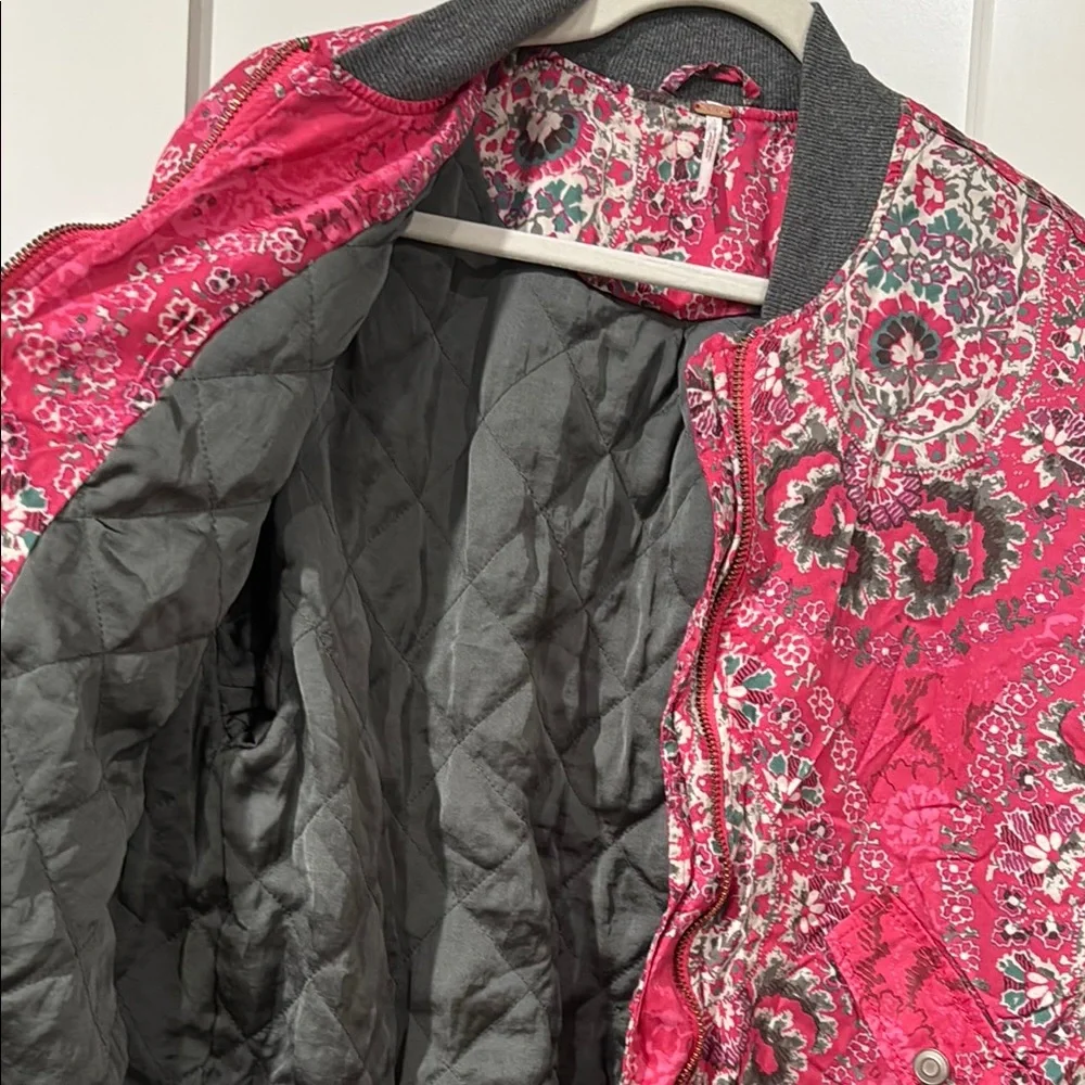 Free People Pink Paisley Bomber Jacket